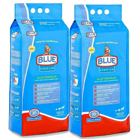Tapete Higienico Blue Premium 30 Unidades Kit 2 Unidades