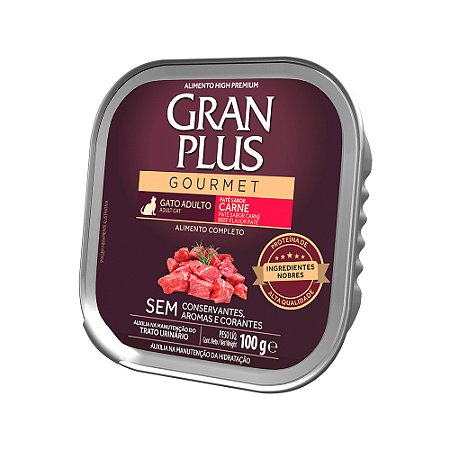 Patê Gran Plus Gourmet Gato Adulto Carne 100g