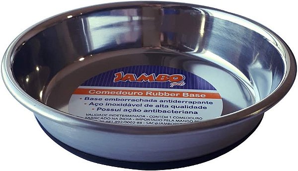 Comedouro Aço Inox 500ml Com Antiderrapante Jambo