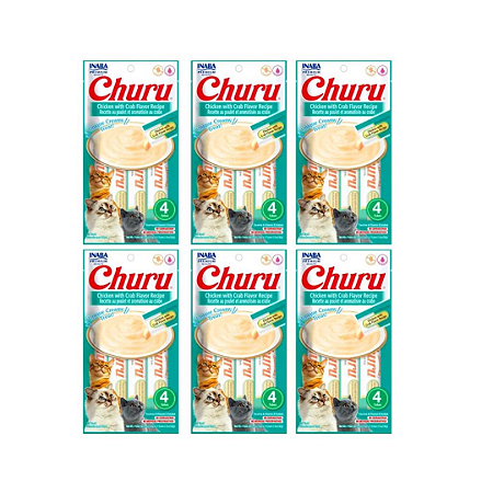 Petisco Churu Para Gatos Galinha com Aroma Caranguejo Kit Com 6