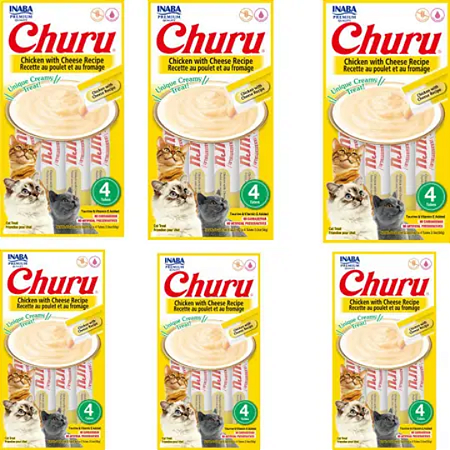 Petisco Churu Para Gatos Galinha e Queijo Kit Com 6 Unidades