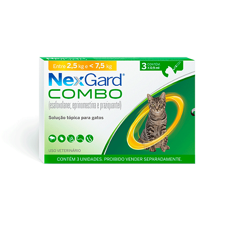 Nexgard Combo Gatos 0,9ml 2,5 a 7,5kg 3 Pipetas