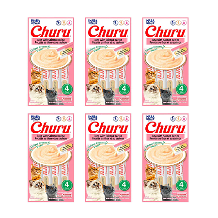 Petisco Churu Para Gatos Atum Com Salmão Kit Com 6 Unidades