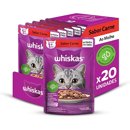 Sachê Whiskas Carne 85g Kit 20 Unidades