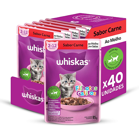 Sachê Whiskas Filhote Carne 85g Kit Com 20 Unidades