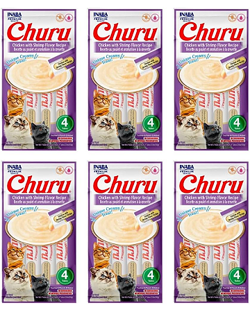 Petisco Churu Para Gatos Galinha Com Camarão Kit Com 24 Unidades
