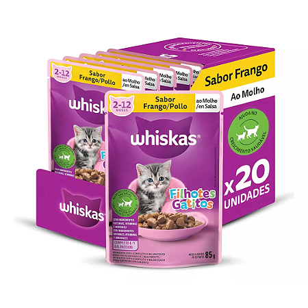 Sachê Whiskas Filhote Frango 85g Kit Com 20 Unidades