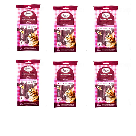 Snack Buona Petix Creamy Sabor Salmão Para Gatos 56g Kit Com 6 Unidades