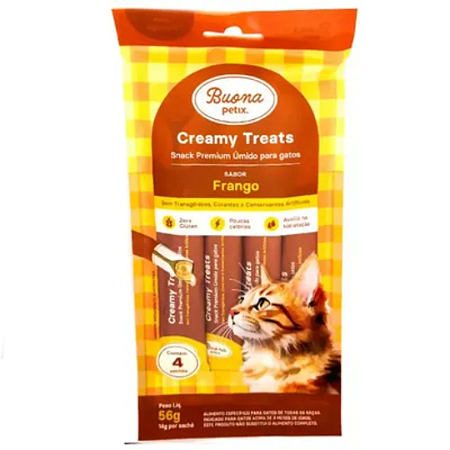 Snack Buona Petix Creamy Sabor Frango Para Gatos 56g