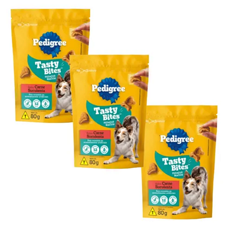 Pedigree Tasty Bites Carne 80g Kit Com 3 Unidades