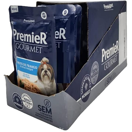 Sachê Premier Gourmet Cães Adultos Raças Pequenas Peito de Frango com Arroz 85g Kit com 20 Unidades