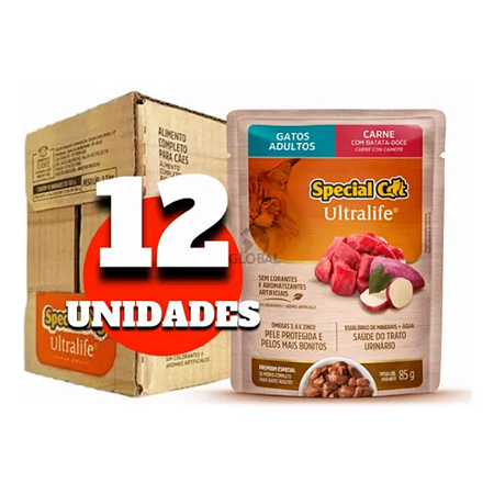Sachê Special Cat Ultralife Adulto Carne 85g Kit Com 12 Unidades