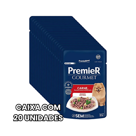 Sache Premier Gourmet Cães Adultos Raças Pequenas Carne com Batata Doce 85g Kit com 20 Unidades