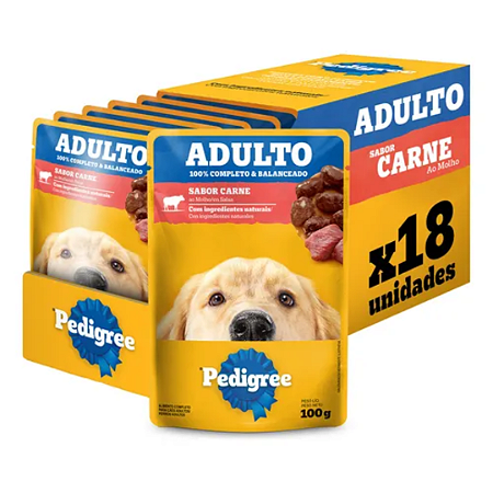 Sachê Pedigree Adulto Carne 100g Kit 18 Unidades