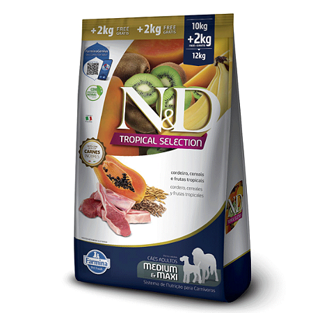 N&D Tropical Selection Cães Adultos Raças Médias e Grandes Cordeiro 12KG