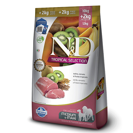 N&D Tropical Selection Cães Adultos Raças Médias e Grandes Suíno 12kg