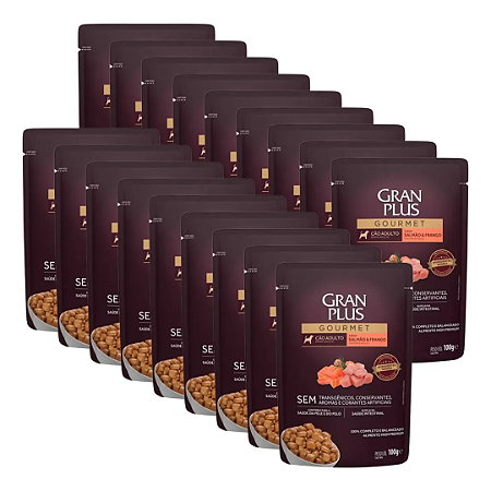 Sachê Gran Plus Gourmet Cães Salmão e Frango 100g Kit Com 18 Unidades