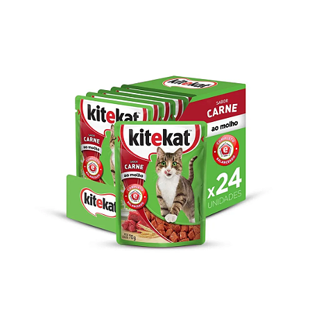Sachê Kitekat Adulto Carne 70g Kit Com 24 Unidades