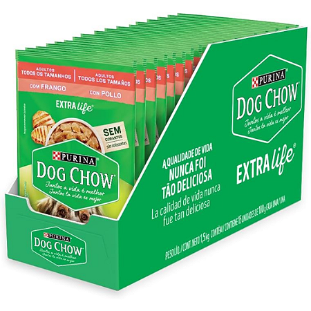 Sachê Dog Chow Cães Adultos Todos os Tamanhos Frango 100g Kit Com 15 Unidades