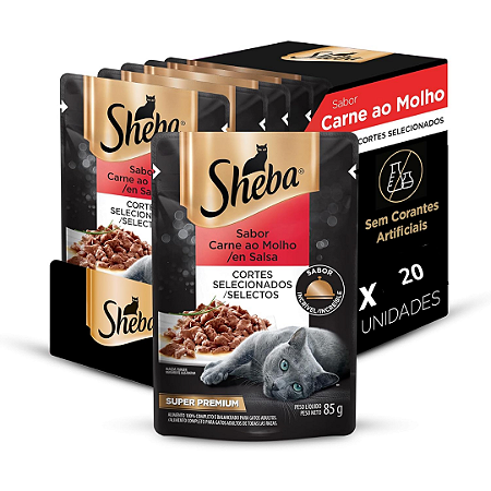 Sachê Sheba Adulto Carne ao Molho 85g Kit Com 20 Unidades
