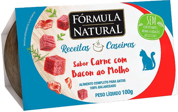 Fórmula Natural Receitas Caseiras para Gatos Adultos Sabor Carne Com Bacon ao Molho 100g