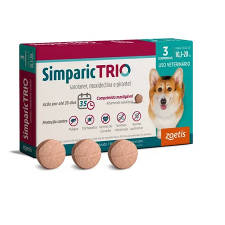 Simparic Trio 24mg Cães de 10,1 a 20kg 3 Comprimidos