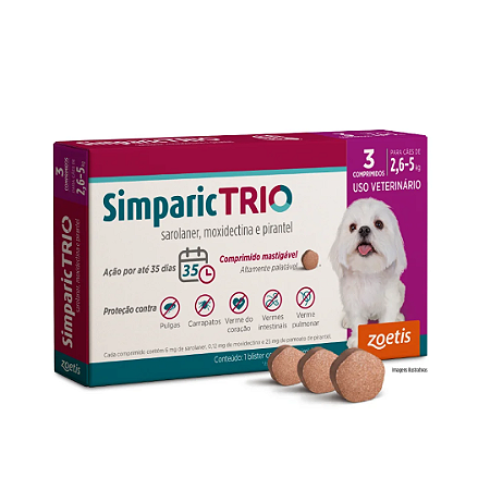 Simparic Trio 6mg Cães de 2,6 a 5kg 3 Comprimidos