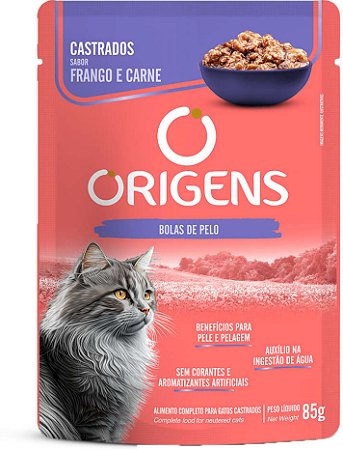Sachê Origens Gatos Castrados Frango e Carne 85g