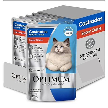 Sachê Optimum Gato Castrado Carne 85g Kit Com 20 Unidades