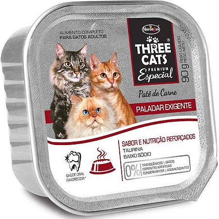 Three Cats Pate Carne Paladar Exigente - 90G