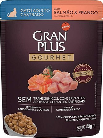 Sachê Gran Plus Gourmet Gato Castrado Salmão e Frango 85g