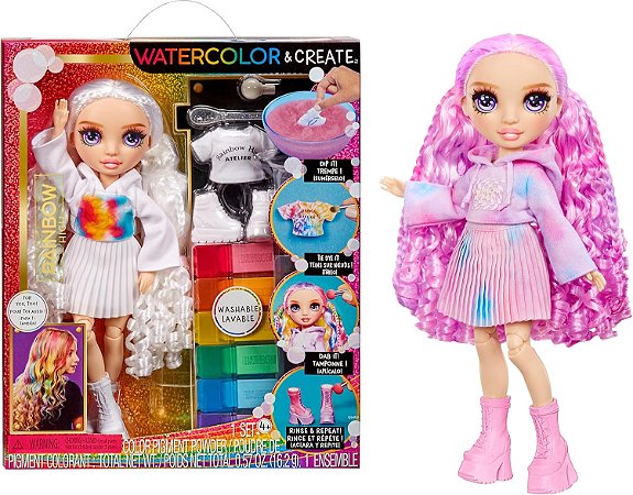 Boneca Rainbow High Watercolor E Create Theme Dolls - Purple Eye