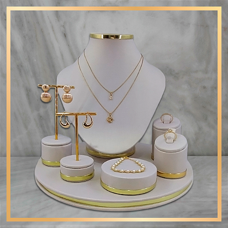 Kit Expositores de Joias Cora Offwhite Base Redonda