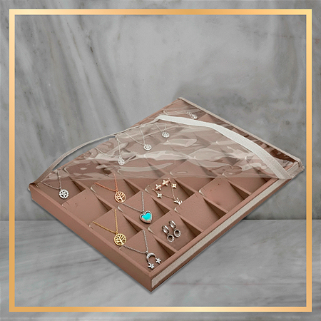 Bandeja de Brincos Dourada 24 Cartelas com Tampa