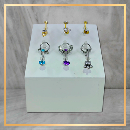 Expositor de Piercing Trapézio - Branco 9 Encaixes