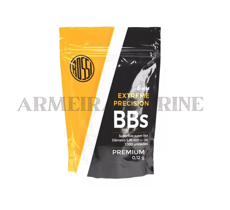 MUNIÇÃO DE ESFERAS PLÁSTICAS PREMIUM BB'S 6MM AIRSOFT 0.12G 1.000un [ROSSI]