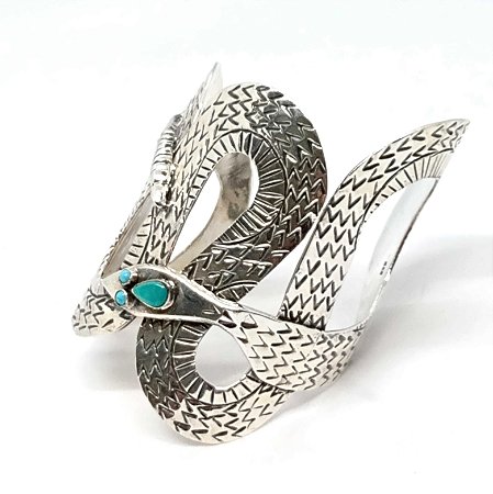 Bracelete cobra aberto em prata e detalhe turquesa