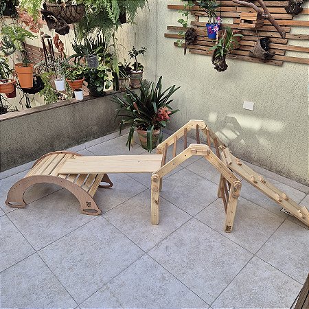 Kit Triângulo Pikler Transformável Padrão + Rampa 2 em 1 + Escorregador + Gangorra