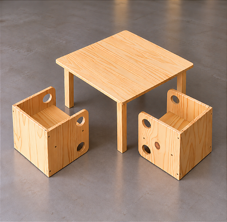 Conjunto Mesa com 2 Cadeiras Cubo – Para Crianças de 1 a 3 anos