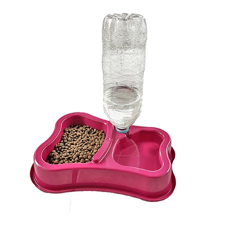 Comedouro Bebedouro Cachorro Pet Gato Duplo Automático com Suporte Garrafa - Cães e Gatos