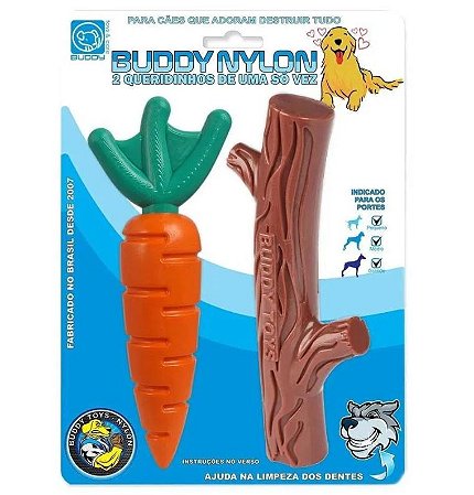 Brinquedo Mordedor Cenoura e Graveto Buddy Toys - Queridinhos - Nylon resistente