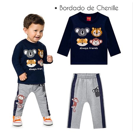 Conjunto Bebê Moletom Pelúciado Masculino Kyly