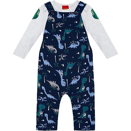 Jardineira Bebê Moletom + Body em Cotton Kyly