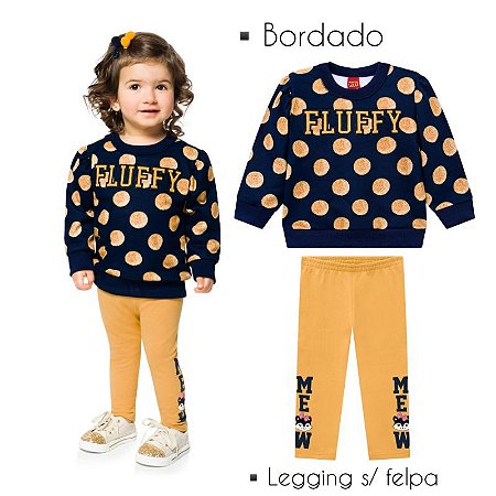 Conjunto Infantil Casaco Moletom Pelúciado e Legging Cotton Kyly