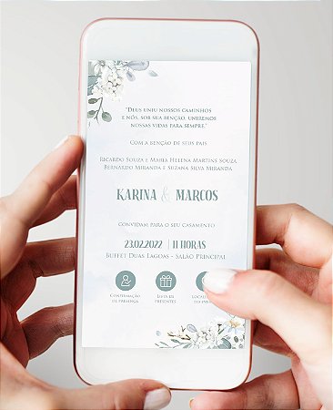 Convite de Casamento Interativo - Floral Verde e Branco [arte digital]