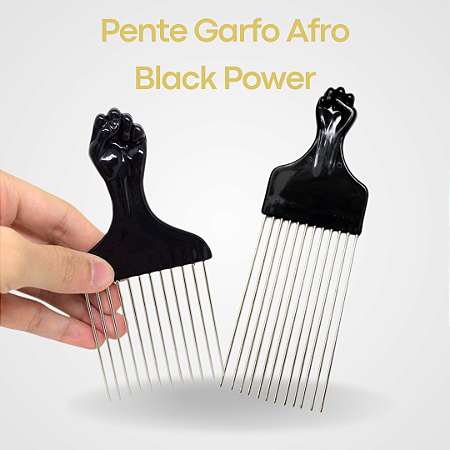 Pente Garfo Afro Black Power Cachos Dentes De Aço Preto