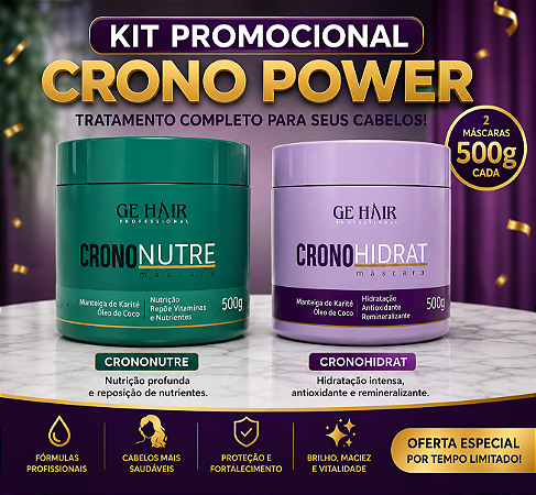 Kit Crono Power GE Hair Professional 2 Máscaras 500g Crononutre + Cronohidrat