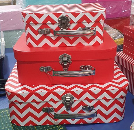 KIT MALETAS 3 PEÇAS  -  VERMELHO CHEVRON