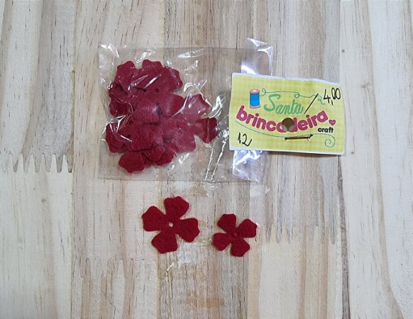FLORZINHA DE FELTRO VERMELHO ESCURO  - 12 unidades