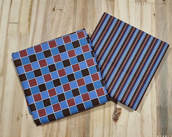 KIT TECIDOS XADREZ COM LISTRA AZUL